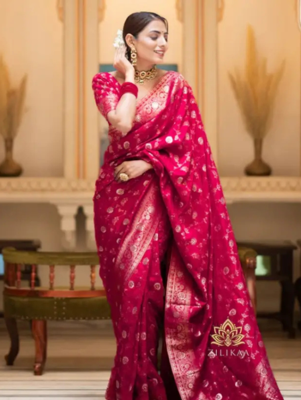 Woven Banarasi Jacquard, Art Silk Saree (Pink)