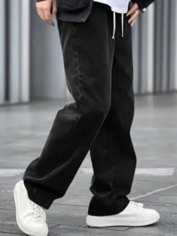 Men Loose Fit Mid Rise Black Jeans