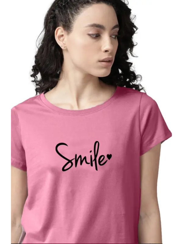 Women Printed Round Neck Cotton Blend Pink T-Shirt