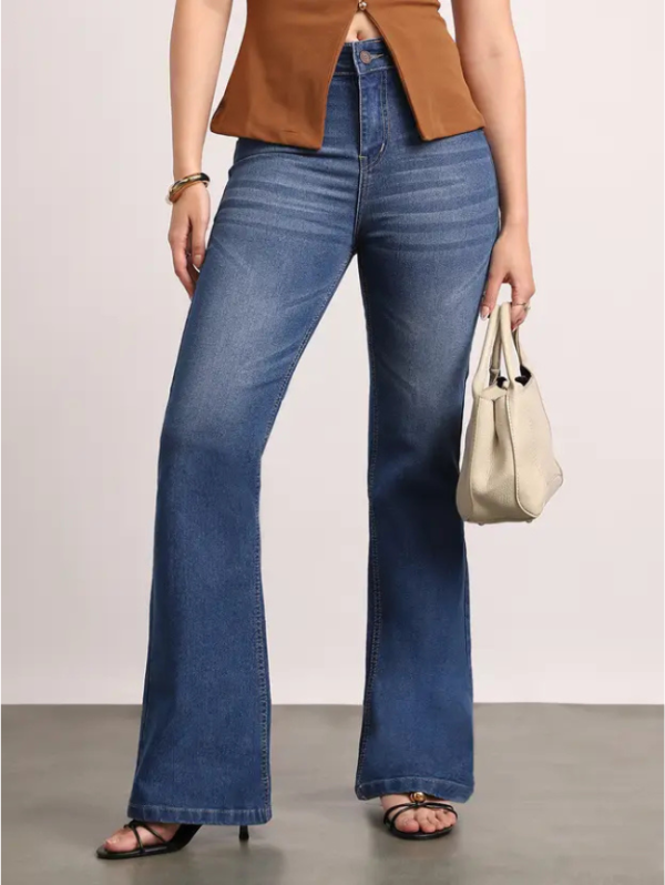 Women Boot-Leg Mid Rise Blue Jeans