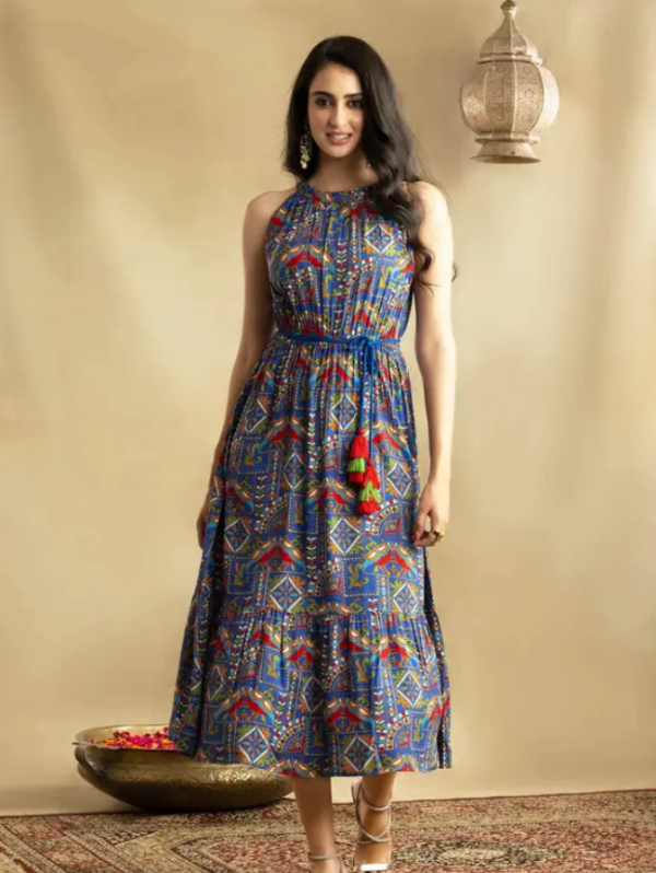 Women Gathered Multicolor Midi/Calf Length Dress