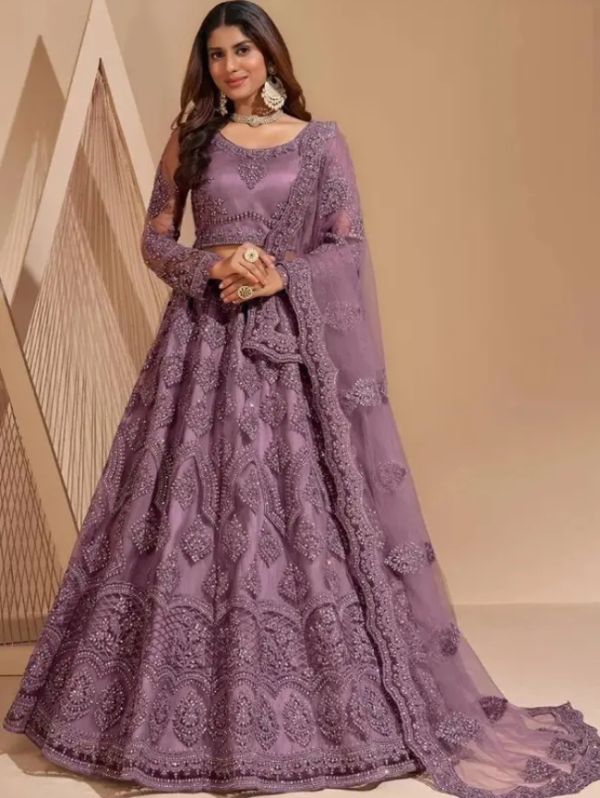 Embroidered Semi Stitched Lehenga Choli (Purple)