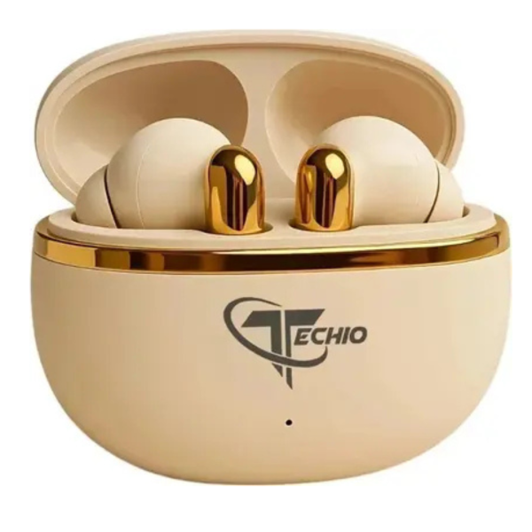 TECHIO AirBeats Wireless Earbuds with Dual Mic ENC for Clear Calls, 50H Playback Bluetooth (Golden, True Wireless)