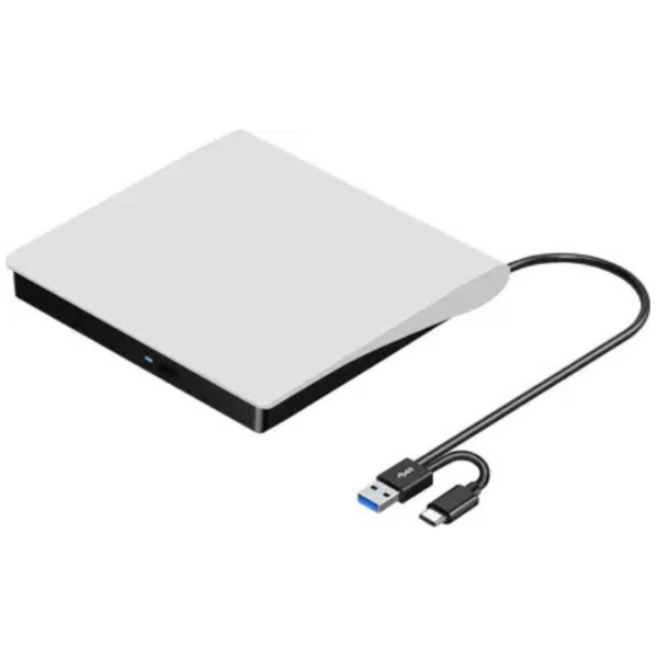 OG X NEXSA USB 3.0 & Type-C External DVD Drive – Portable CD/DVD +/-RW Optical Drive External DVD Writer (White)