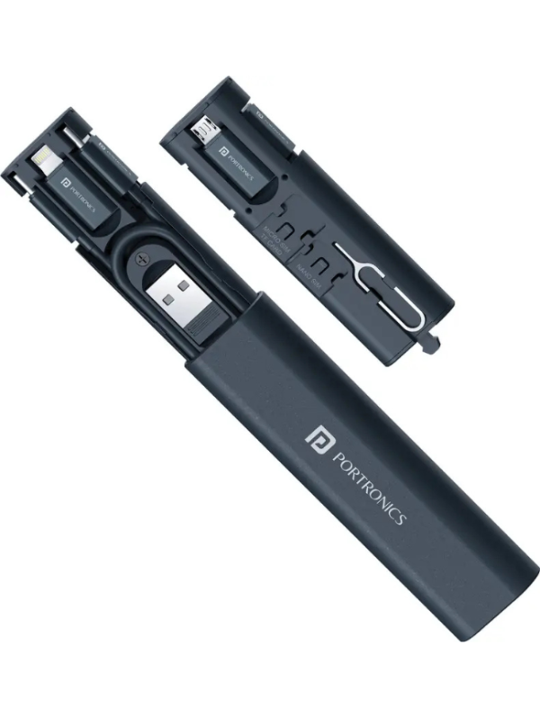 Portronics USB Type C Cable 0.27 m Snapcase 3 60W Multifunctional Fast Charging Data Cable Kit,USB-A,8 Pin,Micro (Compatible with Smartphones, Blue, One Cable)