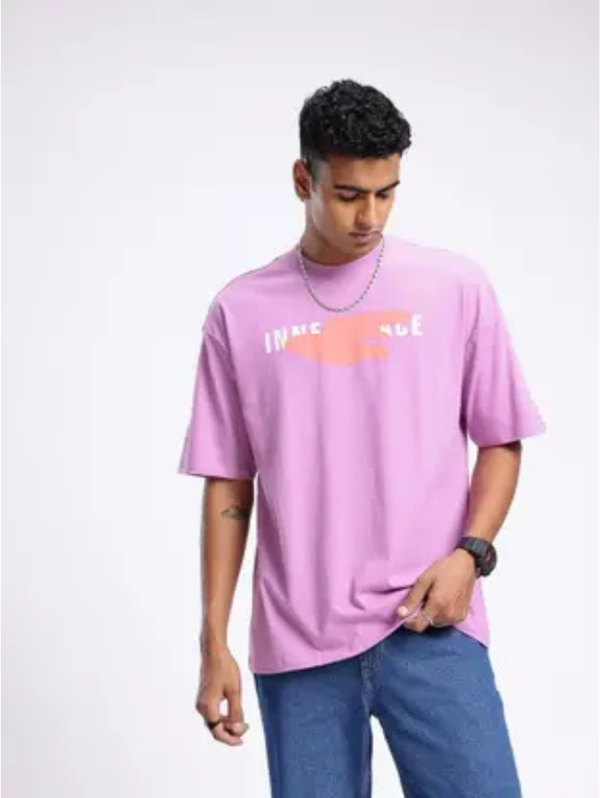 Men Printed Round Neck Pure Cotton Purple T-Shirt