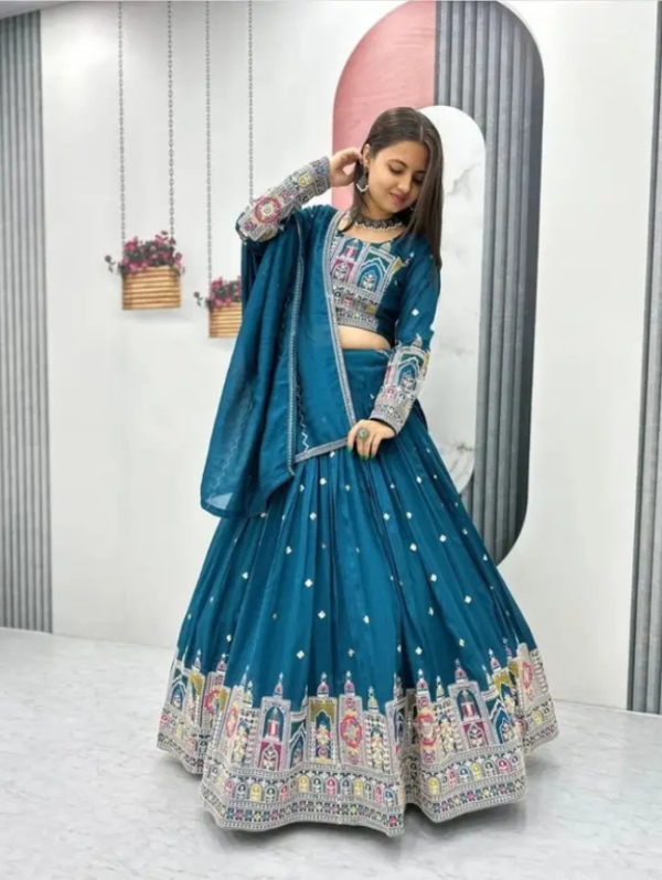 Embroidered Semi Stitched Lehenga Choli (Blue)
