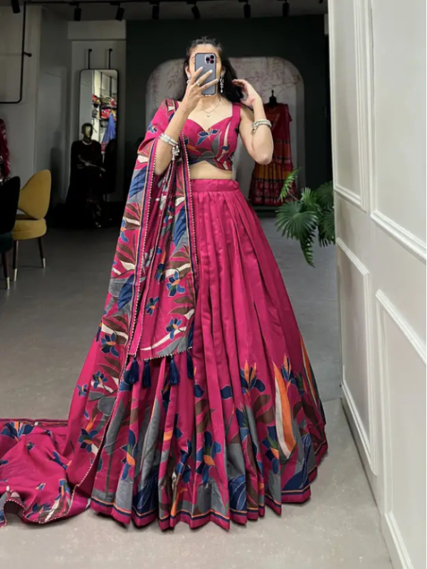 Printed Semi Stitched Lehenga Choli (Pink)