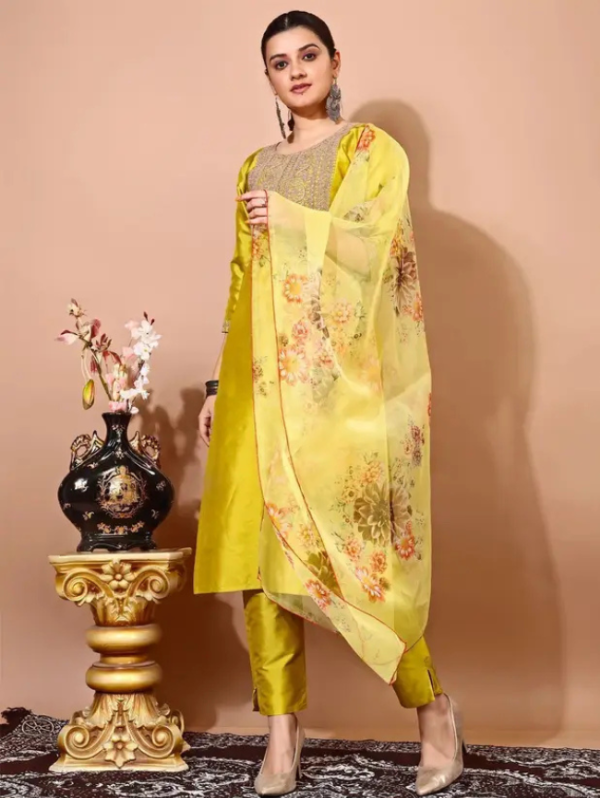 Women Art Silk Kurti Pant Dupatta Set