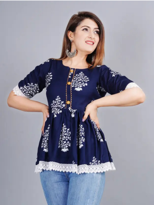 Casual Regular Sleeves Floral Print Women Blue Top