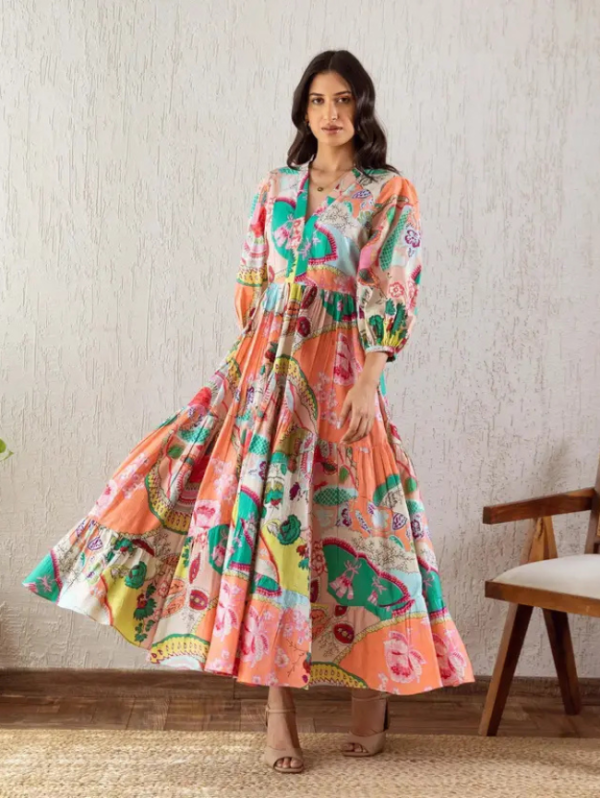 Women Gathered Multicolor Maxi/Full Length Dress