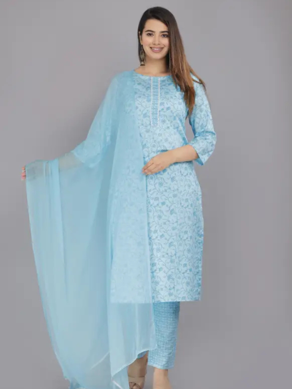 Women Viscose Rayon Kurta Pant Dupatta Set