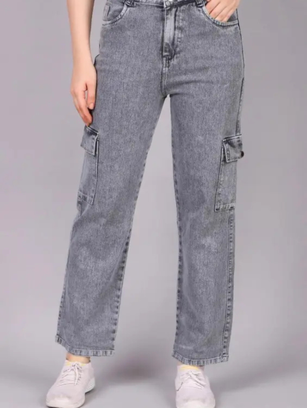 Women Loose Fit Mid Rise Grey Jeans