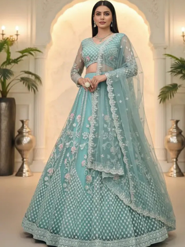 Embroidered Semi Stitched Lehenga Choli (Blue)