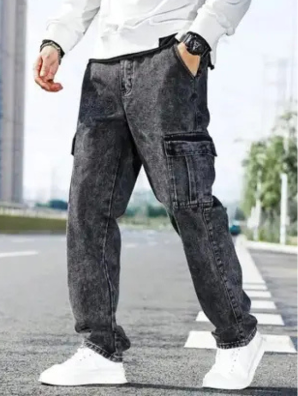 Men Loose Fit Mid Rise Dark Grey Jeans