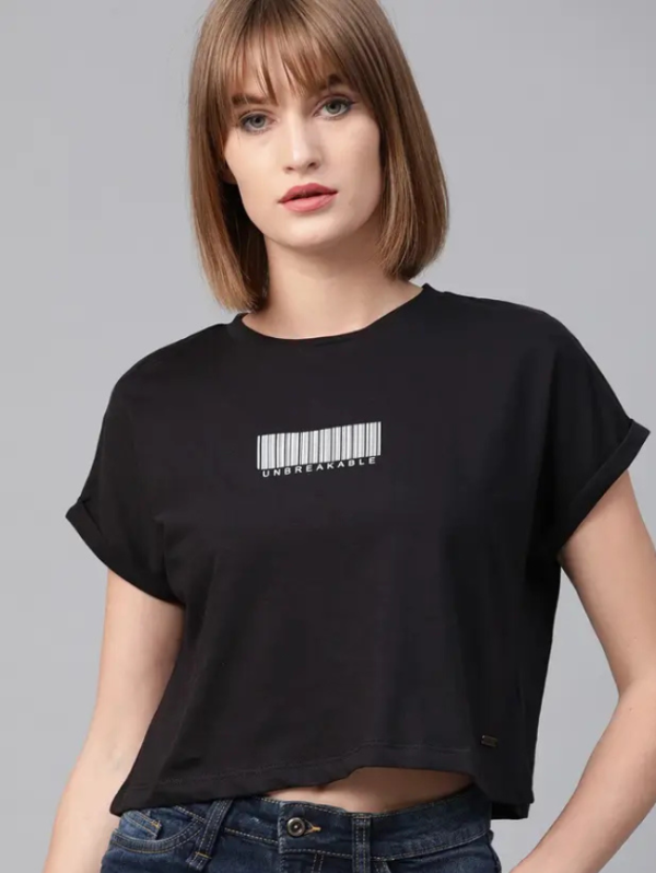 Casual Regular Sleeves Printed Women Black Top