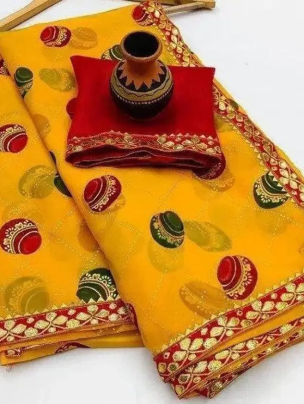 Embellished Daily Wear Georgette Saree (Yellow)
