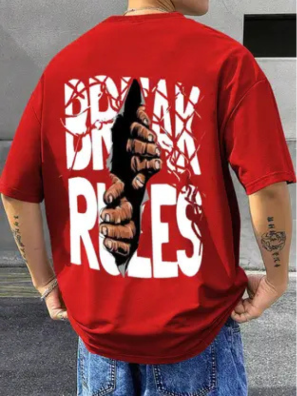 Men Printed Round Neck Cotton Blend Red T-Shirt
