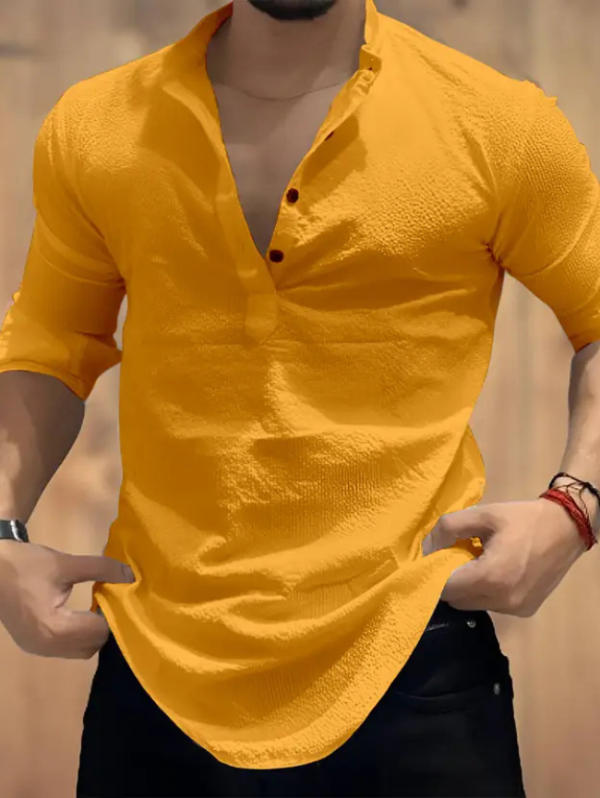 Men Regular Fit Self Design Cut Away Collar Casual Shirt