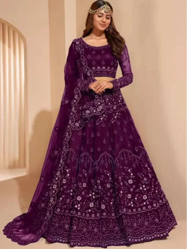 Embroidered Semi Stitched Lehenga Choli (Purple)
