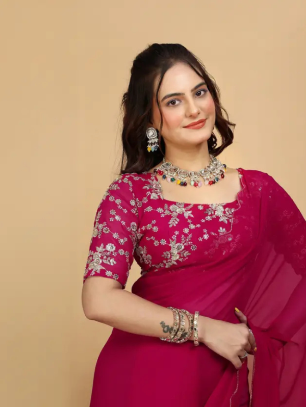 Embroidered Bollywood Georgette Saree (Pink)