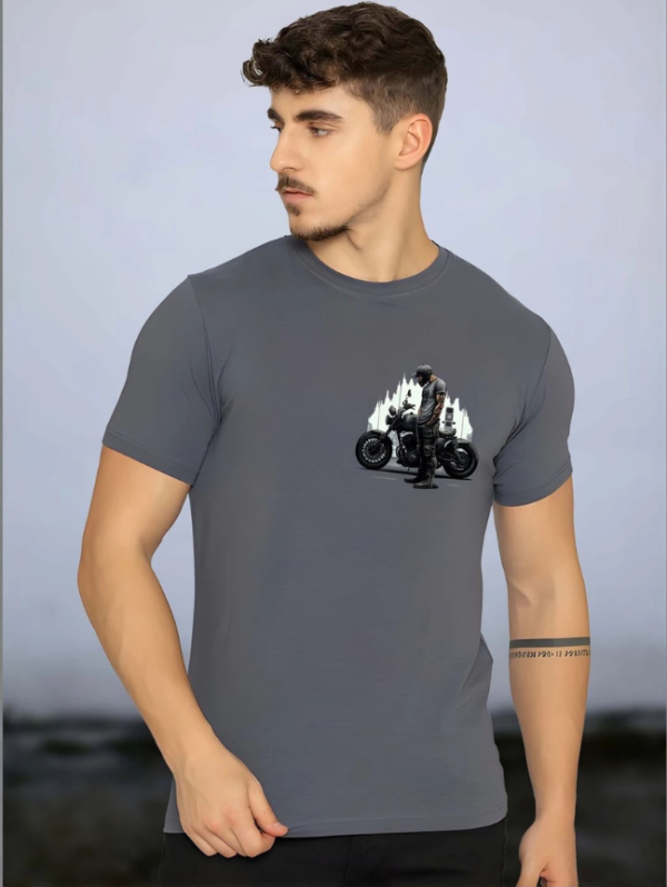 Men Printed Round Neck Polyester Grey T-Shirt