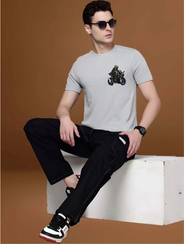 Men Printed Round Neck Polyester Grey T-Shirt