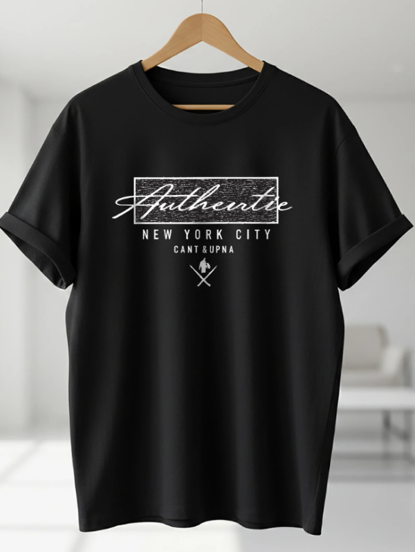 Men Printed Round Neck Pure Cotton Black T-Shirt