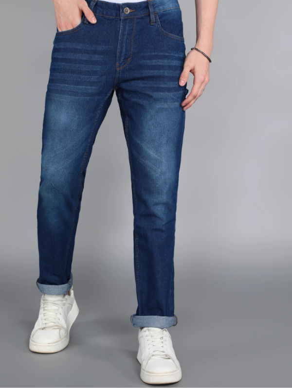 Men Slim Mid Rise Dark Blue Jeans