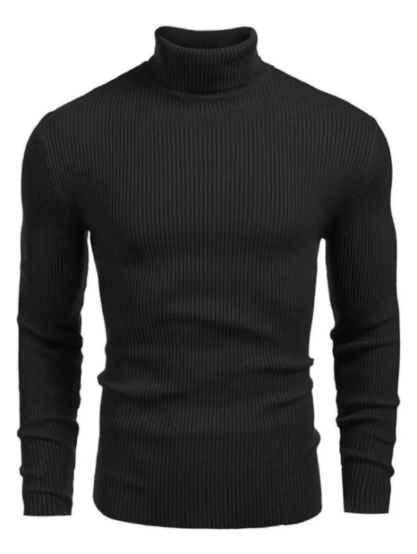 Men Striped High Neck Wool Blend Black T-Shirt
