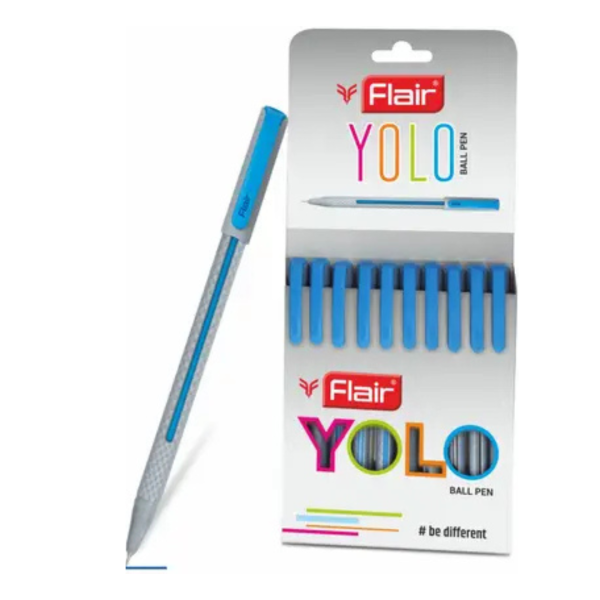 FLAIR Yolo Ball Pen Pack of 10 Pens -Blue Ink Ball Pen (Pack of 10, Ink Color - Blue)